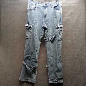 Hot Topic Men Wide Strap Leg Cotton Cargo Jeans 34x32